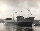 Black and white photograph of the launch of the collier Ballyrush (902) at Hall Russell shipyar…