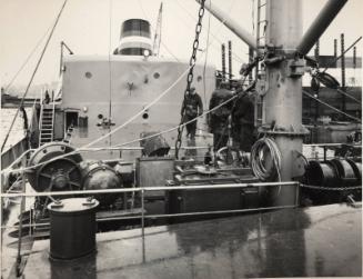 Black and white photograph of of the collier Ballyrush (902) at Hall Russell shipyard