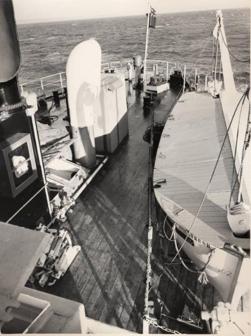 Black and white photograph of the collier Ballyrush (902) at Hall Russell shipyard