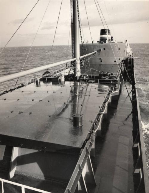 Black and white photograph of the collier Ballyrush (902) at Hall Russell shipyard