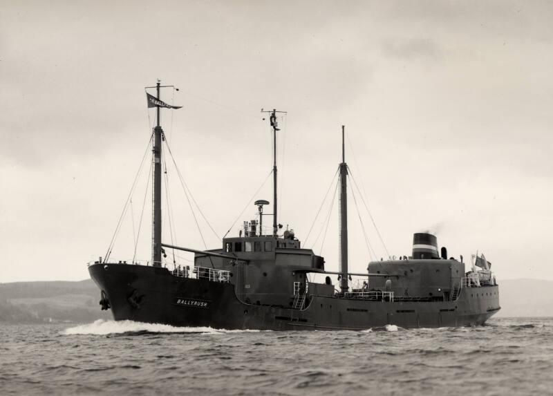 Black and white photograph of the collier Ballyrush (902) at Hall Russell shipyard