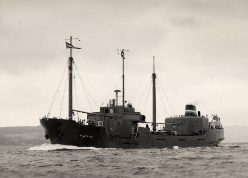 Black and white photograph of the collier Ballyrush (902) at Hall Russell shipyard
