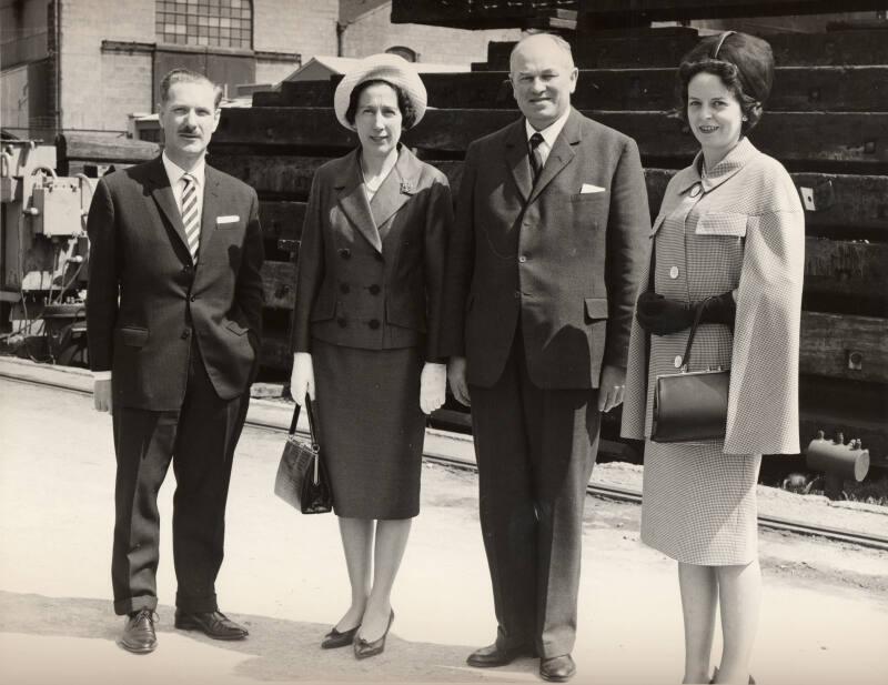 Black and white photograph showing the launch of the trawler Prince Philip (905) at Hall Russell shipyard