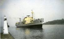 Hand-tinted photograph of steam collier 'Ajasa' under way