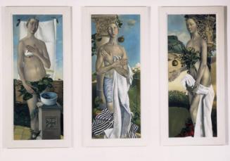 Triptych - Cherries, Forbidden Fruit and Pear in a Landscape
