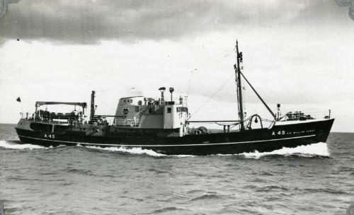 Black & white photograph of research vessel 'Sir William Hardy'