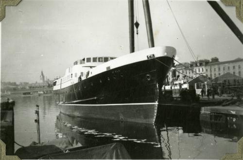 Black and White Photograph in album of 'St Ola' prior to fitting out