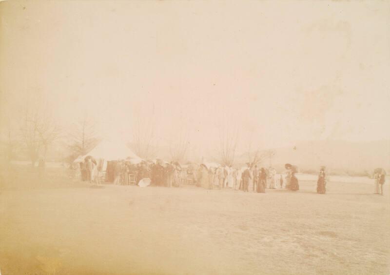 Crowd in a Landscape with Marquee, from an album compiled by Sir John Everett Millais