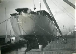 Black and White Photograph in album of 'Vikdal' stern view