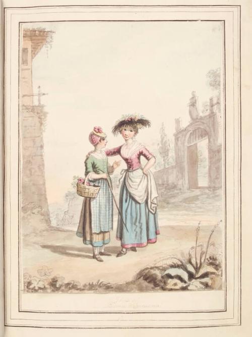 Girls of Parma and Cremona, leaf from 'A Collection of Dresses by David Allan Mostly from Nature'