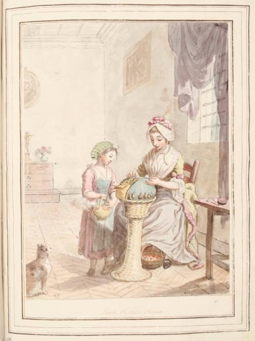 Lace workers, Rome, leaf from 'A Collection of Dresses by David Allan Mostly from Nature'