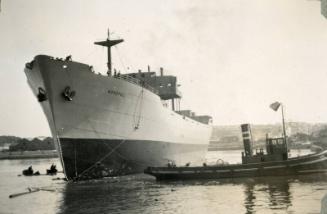 Black and White Photograph in album of cargo ship 'Nordpol' after launching