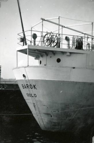 Black and White Photograph in album of coastal cargo vessel 'Barok'