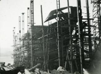 Black and White Photograph in album of construction of Norwegian whaler 'POL XV'