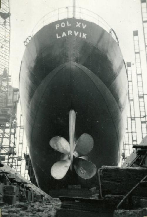 Black and White Photograph in album of construction of Norwegian whaler 'POL XV'