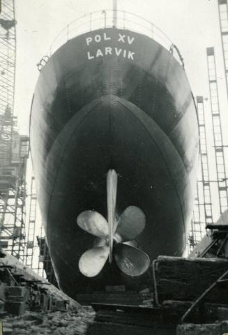 Black and White Photograph in album of construction of Norwegian whaler 'POL XV'