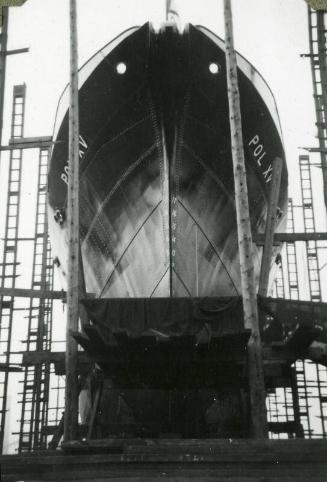 Black and White Photograph in album of construction of Norwegian whaler 'POL XV'