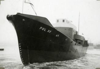 Black and White Photograph in album of launch of Norwegian whaler 'POL XV'