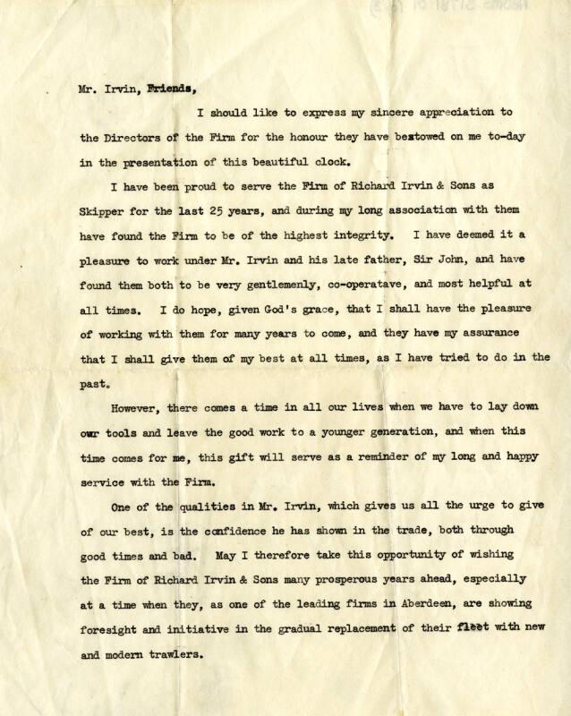 Speech Given By Mr Bowman On His Retirement from Richard Irvin and Sons