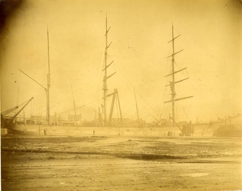 Black and white photograph showing sailing barque Inverurie at Aberdeen when new