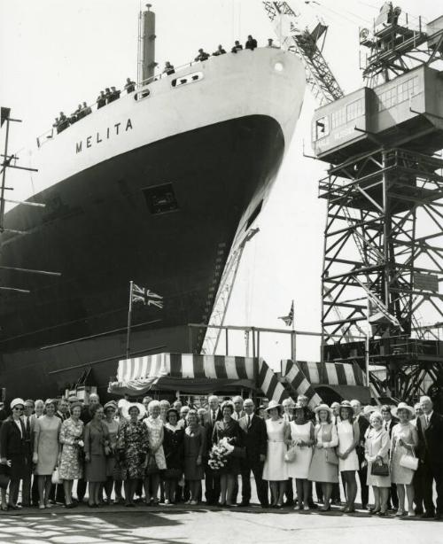 Guests at the launch of the cargo vessel Melita