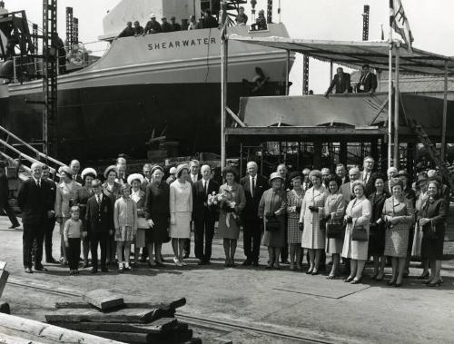 Guests at the launch of the dredger Shearwater