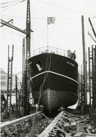 Photograph showing the launch of the 'Blue Crusader'