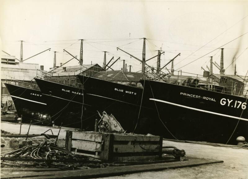 Photograph showing the trawlers Princess Royal, Blue Haze II, Blue Mist II and Jacky (Boston Fi…