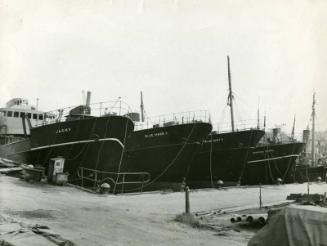 Photograph showing the trawlers Jacky (Boston Firefly), Blue Haze II, Blue Mist II and Princess…