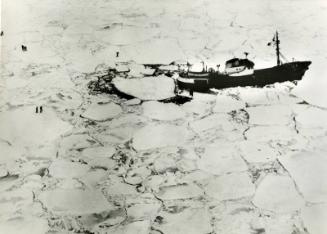 Photograph showing the trawler Blue Haze II trapped in ice pack off Newfoundland