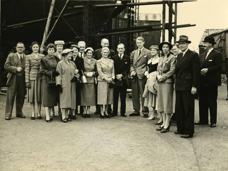 Photograph showing guests at the launch of the trawler Boston Britannia (Acadia Snowbird)