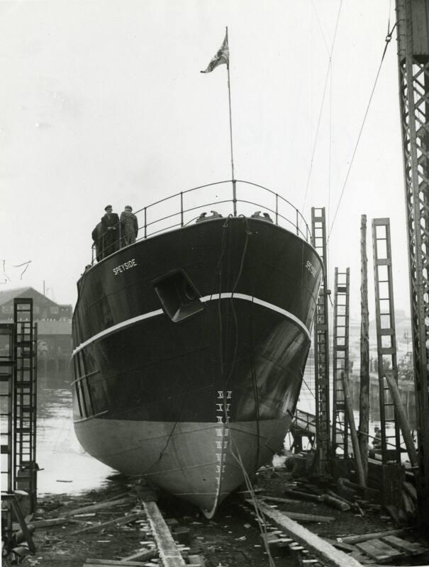 Photograph showing the launch of the trawler Speyside