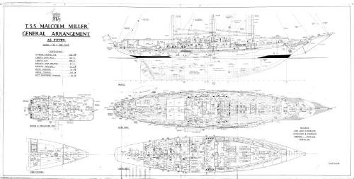 General arrangement plan of the sail training vessel Malcolm Miller
