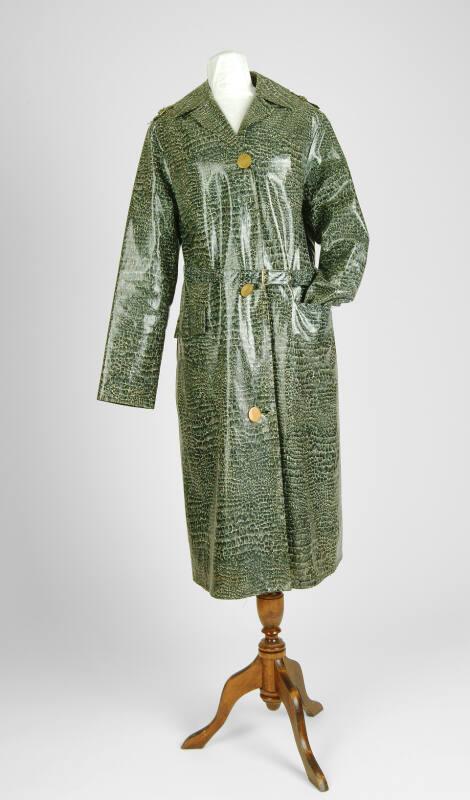 Grey Alligator Print Plastic Raincoat with Belt