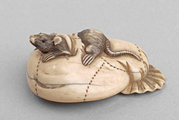 Japanese Rat on a Cushion Netsuke