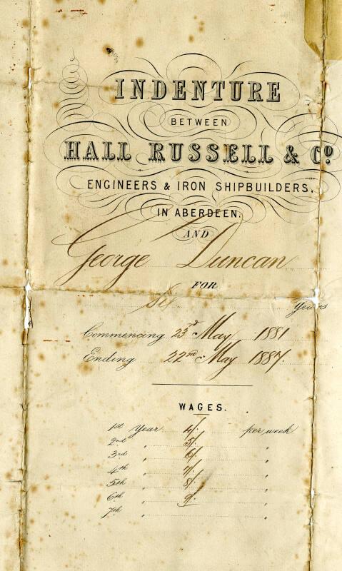 Indenture between Hall Russell and Co. and George Duncan, dated May 1881 to May 1887