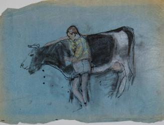 Fat Man with Black and White Cow, Lincolnshire