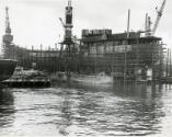 Black and white photograph Showing the Construction of 'Meringa' at Hall Russell Shipyard