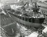 Black and white photograph prior to the launch of 'Meringa' at Hall Russell Shipyard