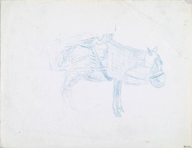 A Harnessed Horse or Donkey with Nosebag