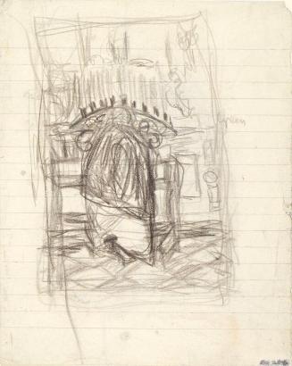 Woman in Front of Votive Candelabra (possibly Venice) & verso: sketch of window