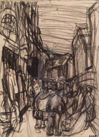 Narrow Market Street (Probably Paris) verso: large Figure Drawing in Pencil