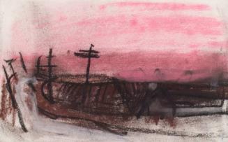 Landscape with Telegraph Poles and Pink Sky