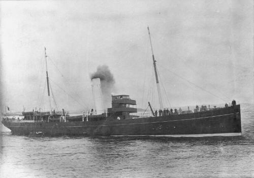 Black/white photograph showing starboard side of the cargo and passenger steamship 'Hogarth', w…