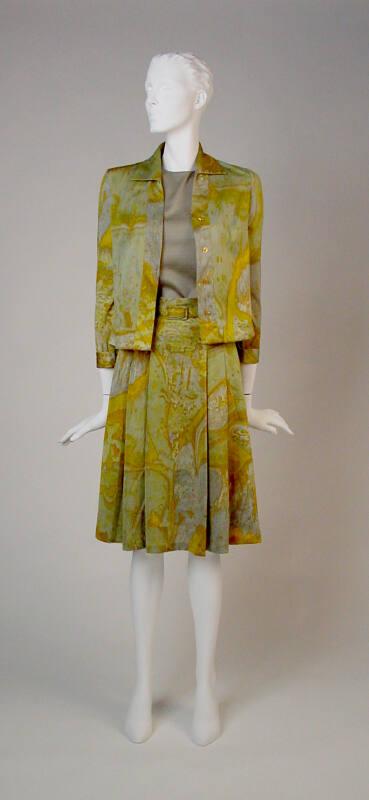 Green and Gold Abstract Patterned 4 Piece Suit