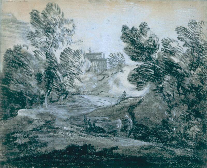 Recto:)Winding Lane With Peasants And Cattle (Versolandscape Sketch) by Thomas Gainsborough