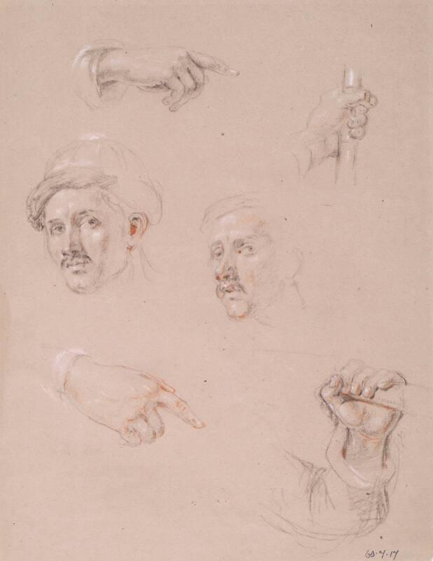 Two Studies of Heads and Four of Hands