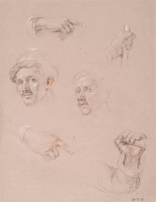 Two Studies of Heads and Four of Hands