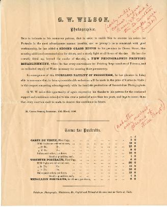Handbill For George Washington Wilson's Photography