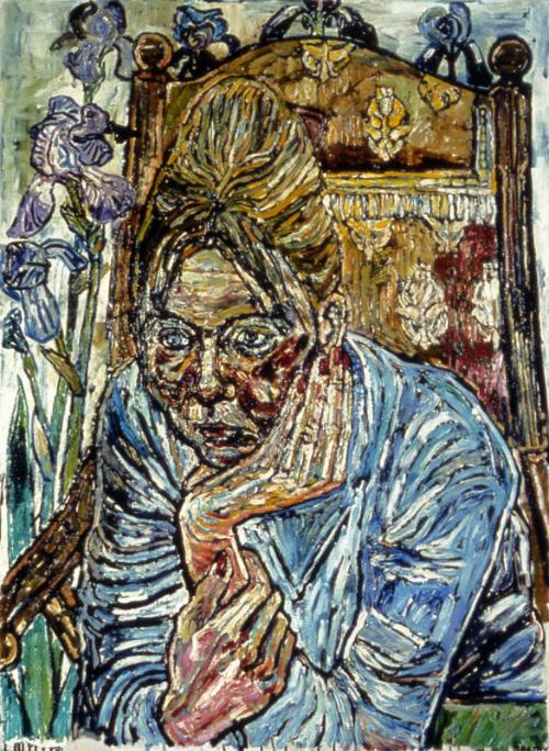 Girl in High Backed Chair and Irises